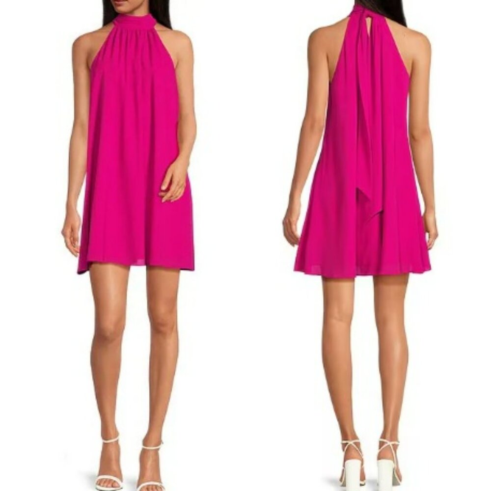 Belle by Badgley Mischka Fuchsia Halter Mini Dress Sz 8